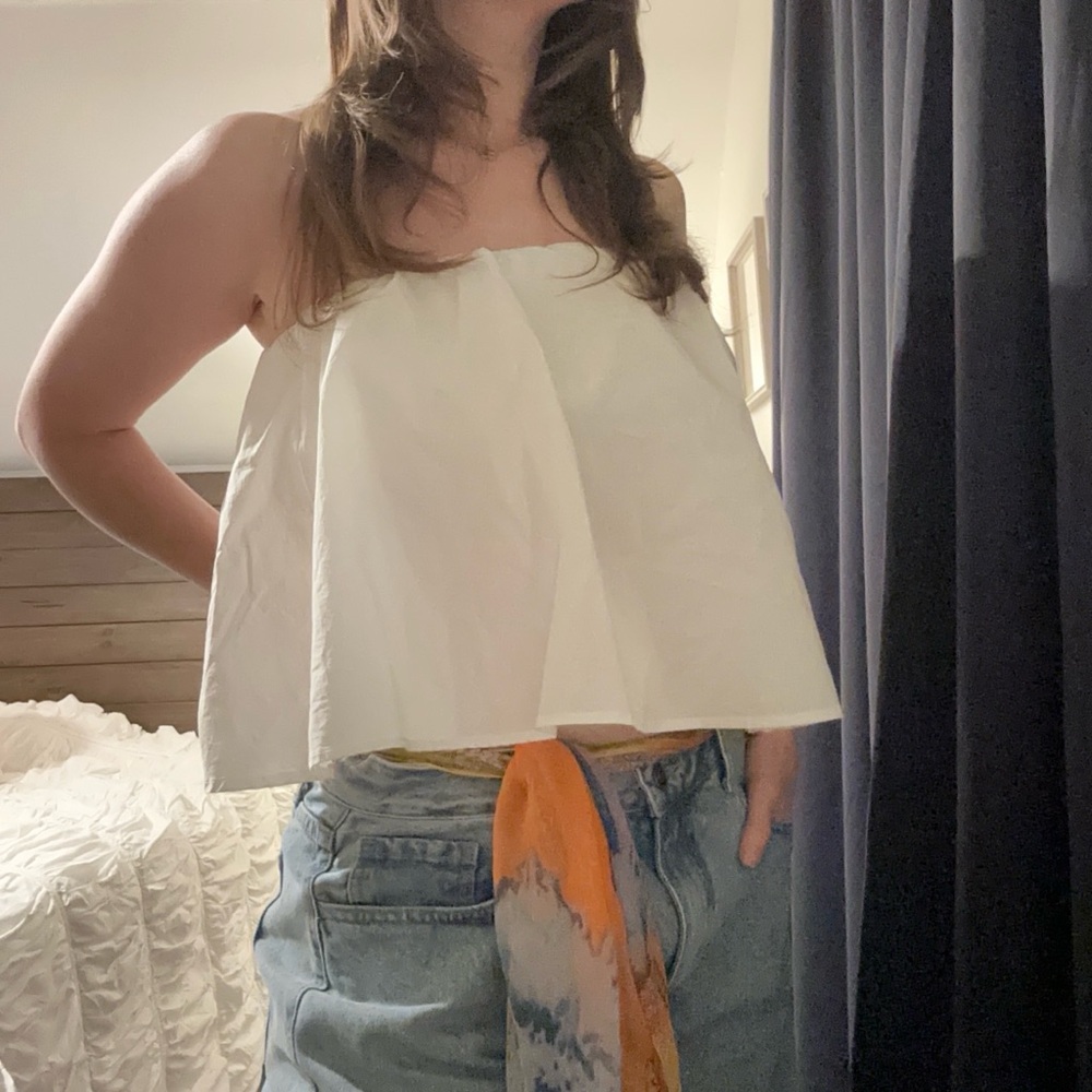 Vestique Strapless Bubble Peplum White Cropped Top Size Small